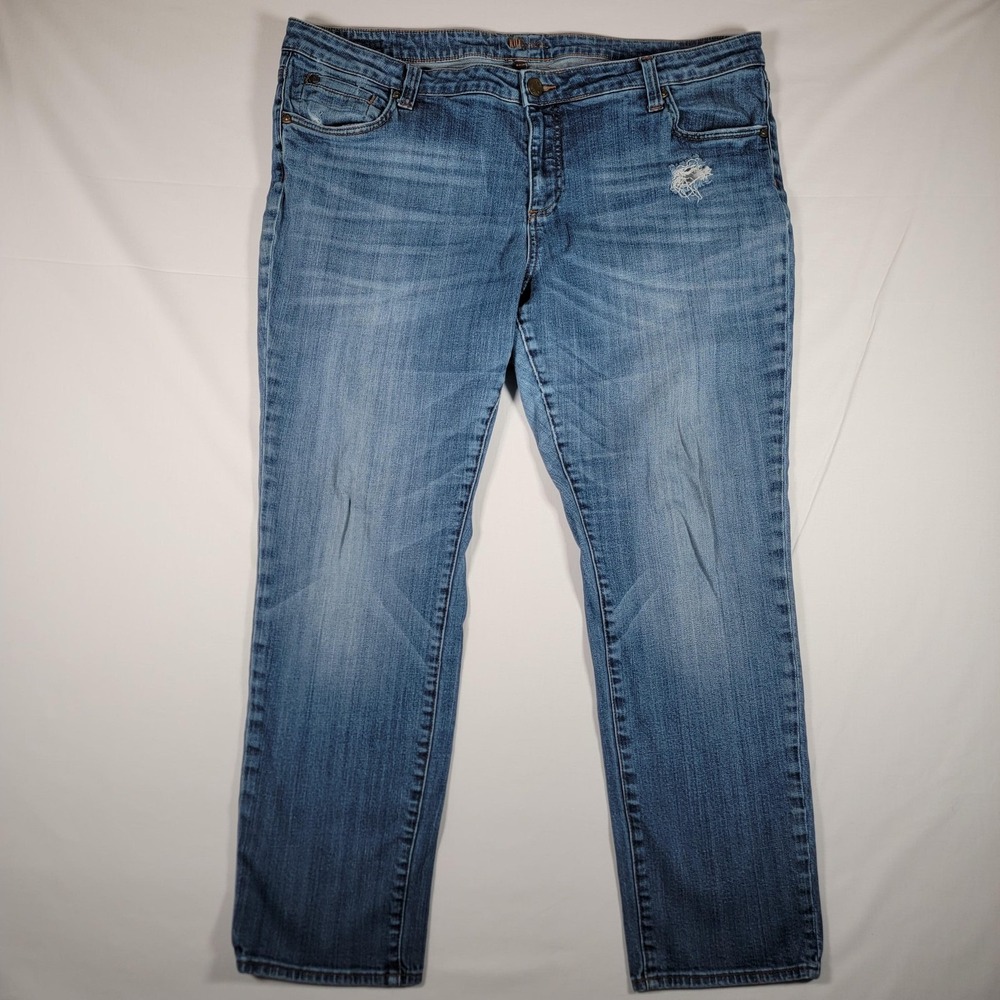KUT from the Kloth Jeans Womens 20W Blue Straight Distressed Stretch Plus Size